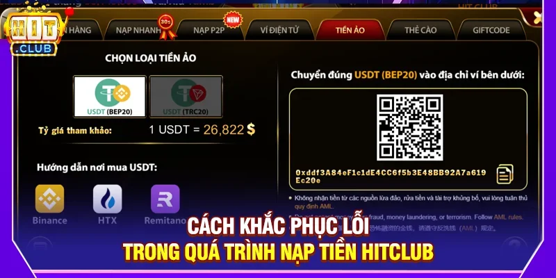Cách khắc phục lỗi trong quá trình nạp tiền Hitclub